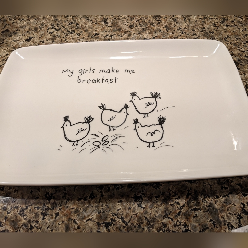 Platter Hens Eggs Chickens Farmhouse Breakfast Stoneware Homestead Kitchen Art